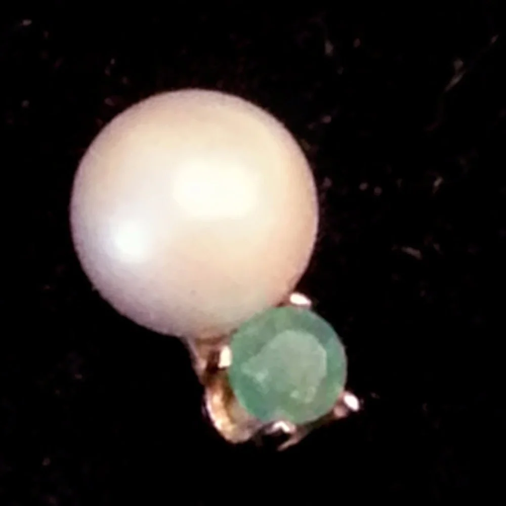 Natural 5mm Pearl 2mm Emerald 14KT Stud Earrings